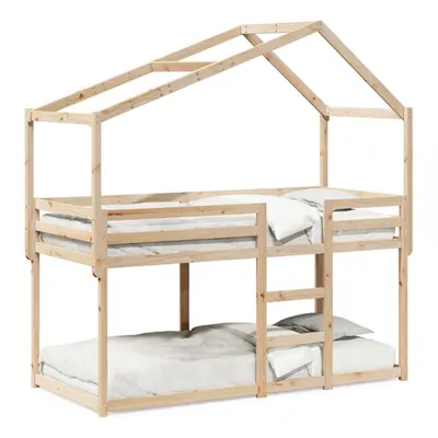 (natural, x cm) vidaXL Bunk Bed with Roof Children Bed Frame White 90x190 cm Solid Wood Pine