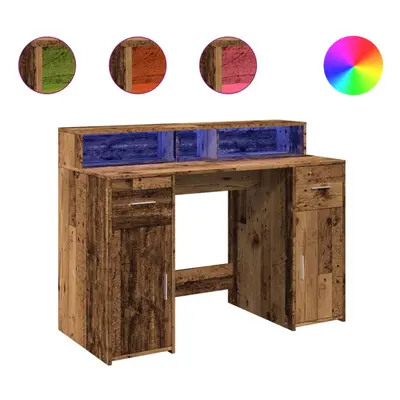 vidaXL Desk with LED Lights Writing Working Table Old Wood Engineered Wood