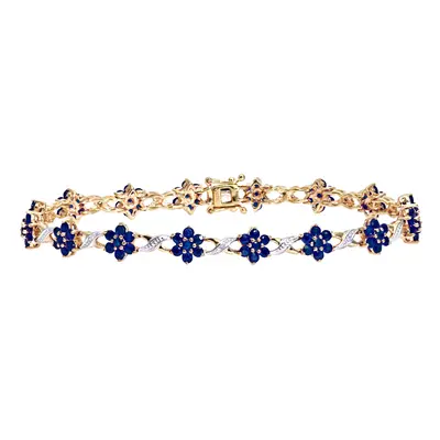 Jewelco London 9ct Yellow Gold Round 3.5pts Diamond Round 4.14ct Sapphire Flower Cluster Bracele