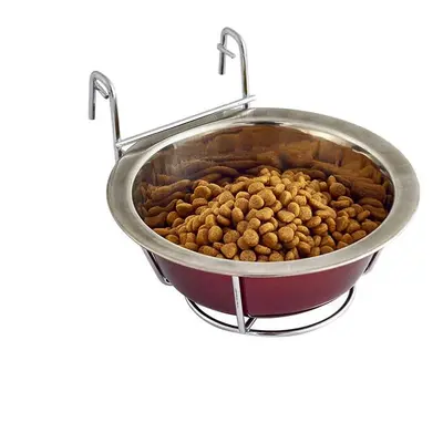 (S) Stainless Steel Hanging Pet Bowl Food Water Feeder with Hanger