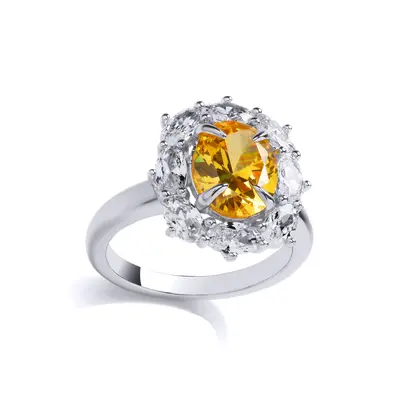 (Q) Jewelco London Sterling Silver CZ & Citrine Fancy Ring Cocktail Ring - GVR974