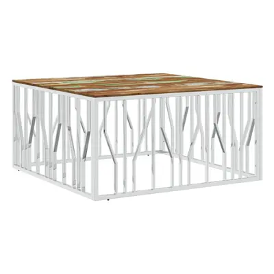 vidaXL Coffee Table Side Table Silver Stainless Steel and Solid Wood Reclaimed