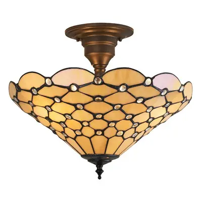 Tiffany Glass Semi Flush Ceiling Light Amber Geometric Inverted Shade i00161