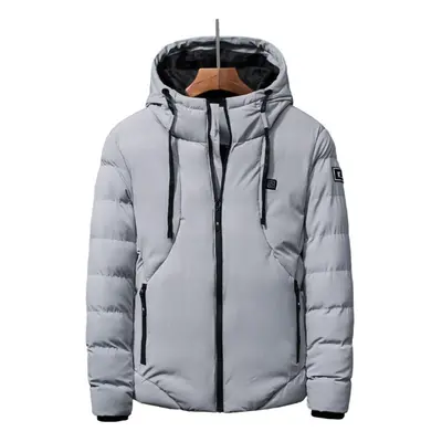 (Gray, 4XL) USB Electric Heating Hooded Coats Overcoat Men Heating Jacket Winter Outdoor Warm Ve