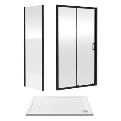 6mm Toughened Safety Glass Sliding Shower Door, Side Panel and Shower Tray - x x 1900mm - Matt B