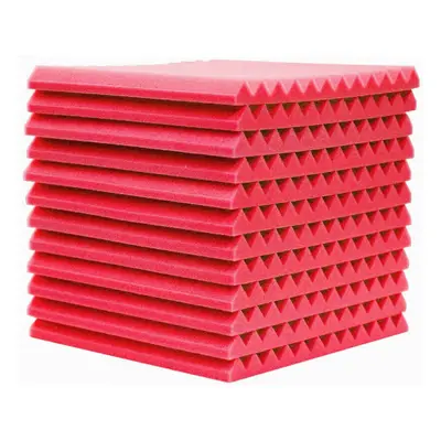 (Red) 12pcs 30x30x2.5cm Acoustic Foam Soundproof Studio Soundproofing Panels Cinema Muffler Spon