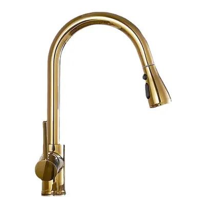 Pull Out Kitchen Sink Gold Faucet Cold Hot Water Mixer Tap Degree Rotation Kitchen Tap