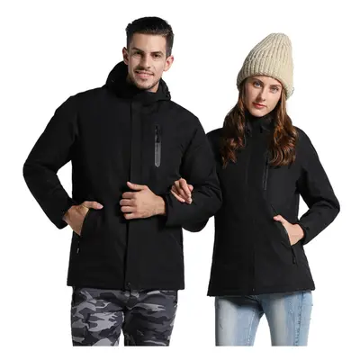 (S, Black-Women) Electric Heated Jackets Constant Temperature USB Heating Clothes Winter Thicken