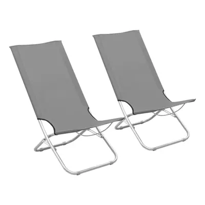 vidaXL 2x Folding Beach Chairs Grey Fabric Summer Chair Outdoor Seat Garden