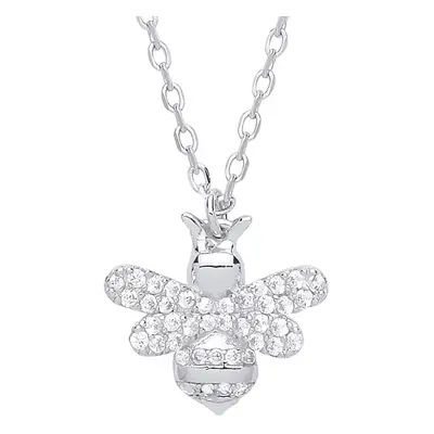 Jewelco London Ladies Sterling Silver Cubic Zirconia Honey Queen Bee Charm Necklace inch - GVK27