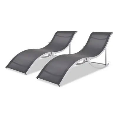 vidaXL 2x Folding Sunloungers Aluminium and Textilene Deck Lounge Beach Chair