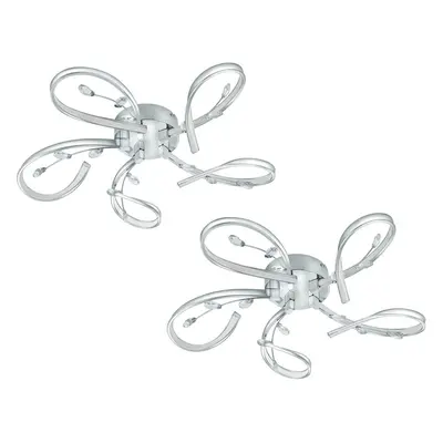 2 PACK Wall Flush Ceiling Light Chrome Shade White Clear Crystal LED 5x6.6W