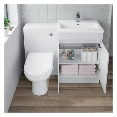 600mm Modern Bathroom Vanity Unit Basin Soft Close Seat Toilet WC Gloss White