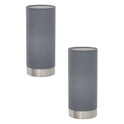 2 PACK Table Lamp Colour Satin Nickel Shade Grey Fabric Touch On/Off E27 1x40W