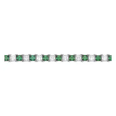 Jewelco London Ladies Rhodium Plated Sterling Silver Green Princess CZ Alternating Eternity Tenn