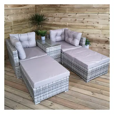 Luxury Grey Wicker Rattan Sofa Cube Garden Furniture Lounger Set Glass Top Coffee Table