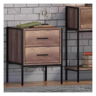 FWStyle Loft Industrial Oak Effect Drawer Bedside Cabinet End Table.