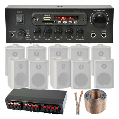 10 Speaker Zone Background Music Kit Bluetooth Sound System Restaurant Shop