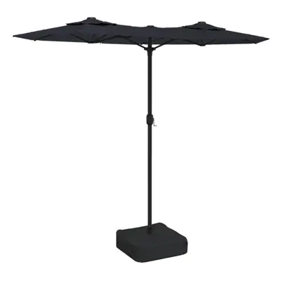 (black) vidaXL Double-Head Parasol Garden Umbrella with LEDs Outdoor Sun Umbrella