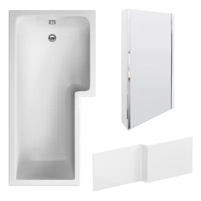 1700mm Right Hand Shape Bathtub, Front Panel with Bath Screen - Chrome Profile