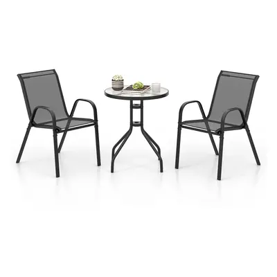 3 Pcs Outdoor Bistro Set Patio Round Dining Side Table w/2 Chairs