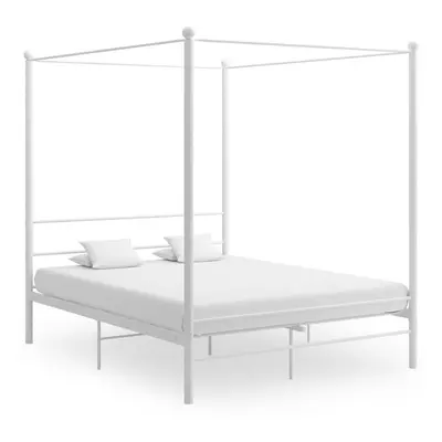 vidaXL Canopy Bed Frame White Metal 160x200 cm Bedroom Furniture Bed Base