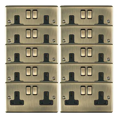 10 PACK Gang Double UK Plug Socket ANTIQUE BRASS 13A Switched Power Outlet