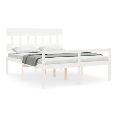 (white, x cm/high) vidaXL Bed Frame with Headboard Mattress Foundation Bed Base Single Solid Woo