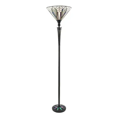 1.7m Tiffany Floor Lamp Black Stem & Retro Stained Glass Shade Uplighter i00002