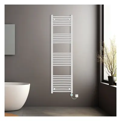 (White, 1800x500mm) Prefilled Electric Heated Towel Rail Radiator Curved Thermo Smart WiFi