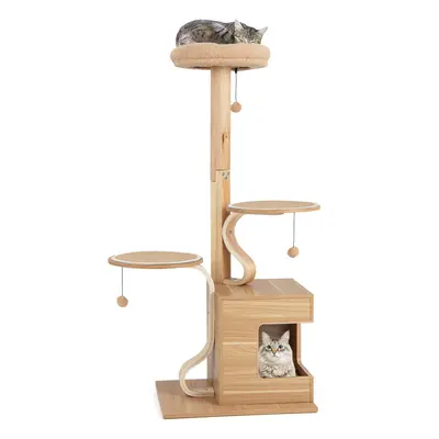 Wooden Cat Tree 129cm Tall Cat Tower Cat Climbing Gurniture