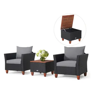 3PCS Patio Rattan Furniture Set Sectional Sofa Conversation Set (Grey)