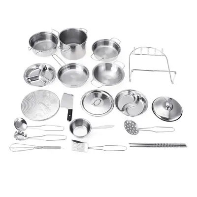 () 32PCS Mini Stainless Steel Kitchen Cutlery Play House Food Toy Boiler Kettle Cup Bowl Spoon C