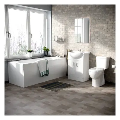 Ambon Bath Suite 1700mm Bathtub, 550mm White Basin Vanity & Close Coupled Toilet