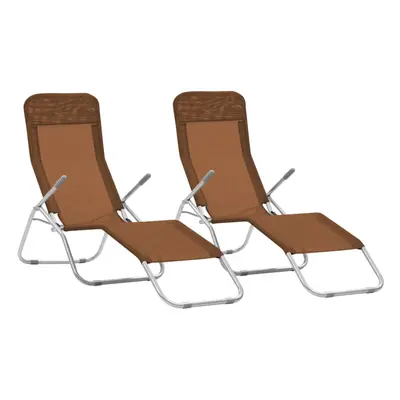 vidaXL 2x Folding Sun Loungers with Swing Frame Textilene Taupe Bed Recliner