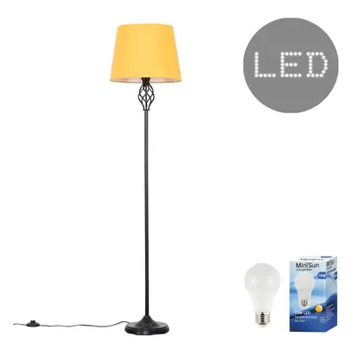 Traditional Style Black Barley Twist Floor Lamp with a Mustard Tapered Light Shade - Complete wi