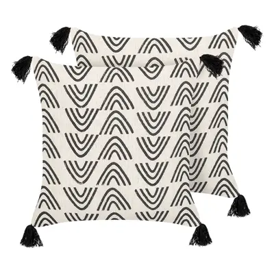 Set of Cushions MAYS Cotton x cm Geometric Pattern Block-Printing White