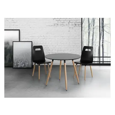 (Black, 90cm) Dining Table - Rubber wood - - black - BOVIO