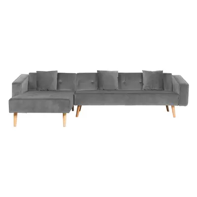 Right Hand Velvet Corner Sofa Bed Grey VADSO