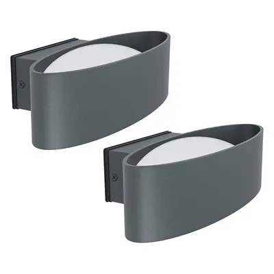 2 PACK IP44 Outdoor Wall Light Anthracite Aluminium & Steel 10W LED