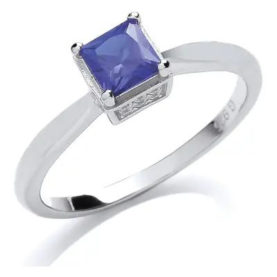 (Q) Jewelco London Sterling Silver Sapphire-Blue Princess Cut and Round Brilliant Cubic Zirconia