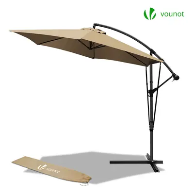 VOUNOT 3m Cantilever Garden Parasol, Banana Patio Umbrella with Crank Handle, Wind Protection St