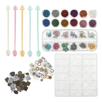 45pcs Jewelry Mould Handmade Crystal Glue DIY Mould Set Resin Silicone Mold