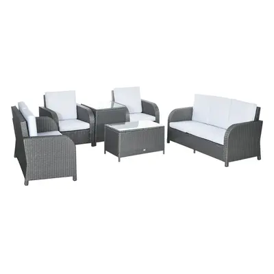 Outsunny Piece Rattan Garden Furniture Set with Sofa, Glass Table, Grey