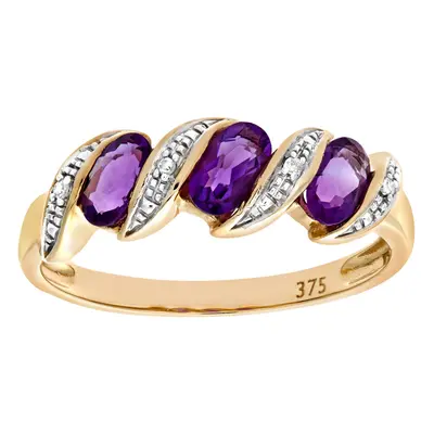 (U) Jewelco London 9ct Yellow Gold Diamond and Amethyst Eternity Ladies Ring