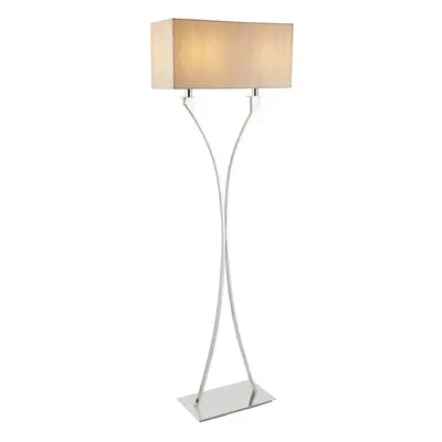 Floor Lamp Light Polished Nickel & Beige Fabric x 60W E27 Complete Lamp