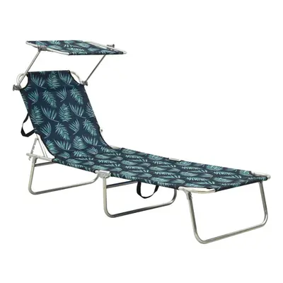 vidaXL Folding Sun Lounger with Canopy Leaf Print Aluminium Outdoor Recliner