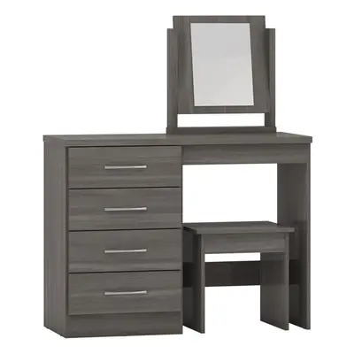 Nevada Drawer Dressing Table Set Black Wood Effect with Stool and Mirror