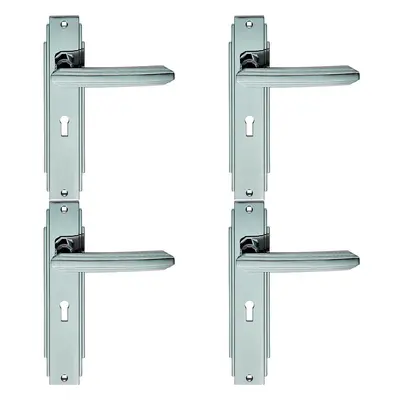 4x PAIR Line Detailed Handle on Lock Backplate x 45mm Polished Chrome