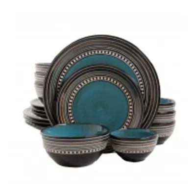 Gibson 92590.16 Elite Cafe Versailles Double Bowl Dinnerware Set, Blue - Piece